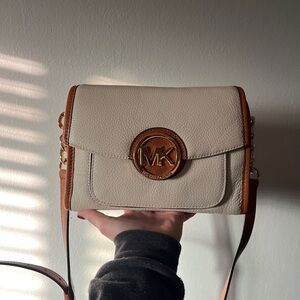 Michael Kors Cream and Brown Crossbody Bag
